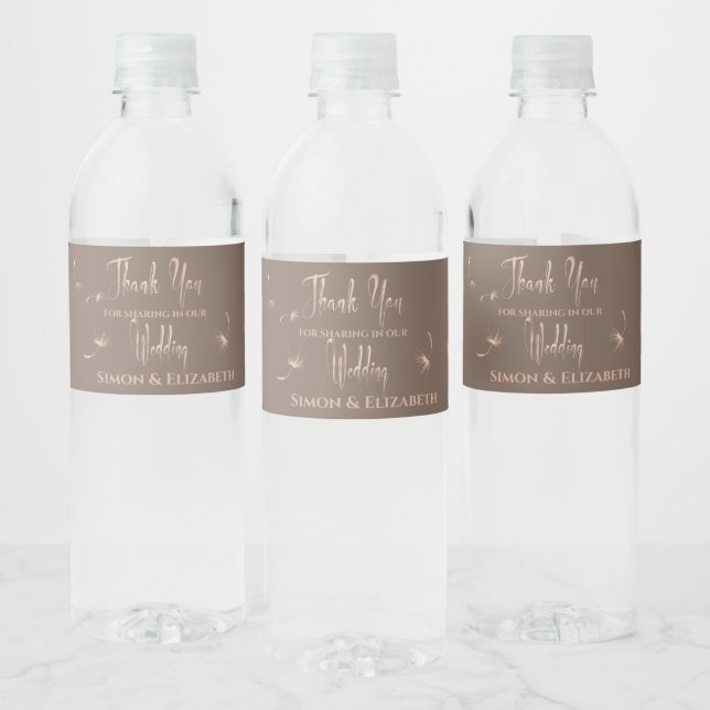 Rose Gold Dandelion Simple and Elegant Wedding Water Bottle Label (Bottles)