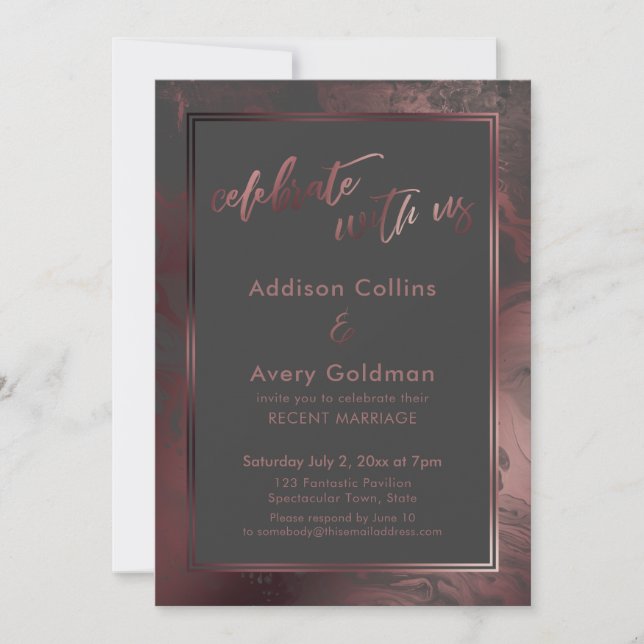 Rose Gold & Dark Grey Marble Celebrate with Us Invitation (Front)
