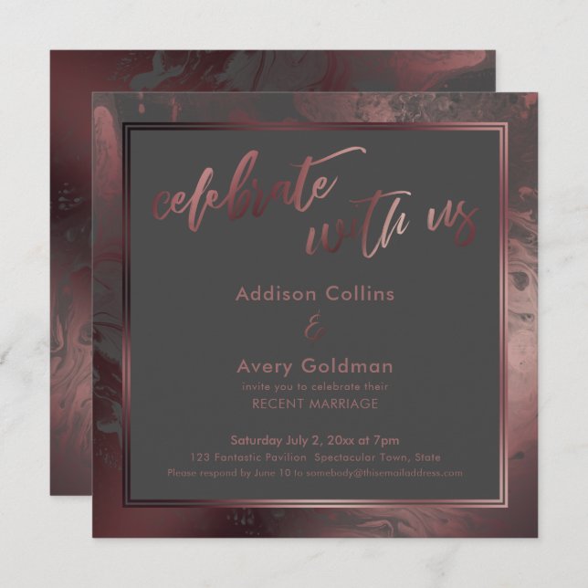 Rose Gold & Dark Grey Marble Celebrate with Us Invitation (Front/Back)