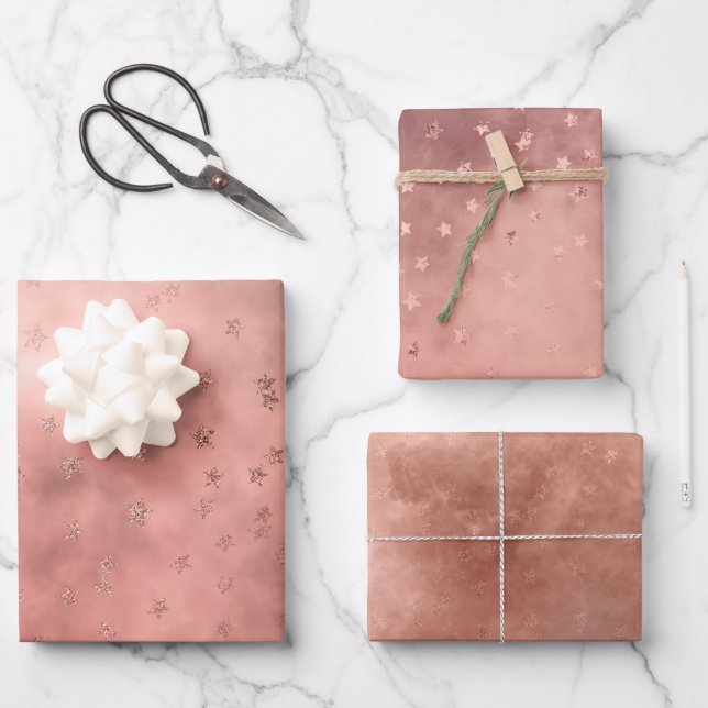 Rose Gold Dark Starry Cloud Wrapping Paper Sheet (Front)