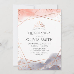 Rose Gold Dawn Watercolor Geometric Quinceanera Invitation