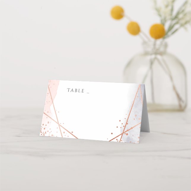Rose Gold Dawn Watercolor Geometric Wedding Place Card (Front)