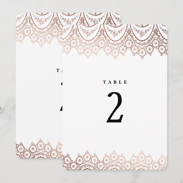 Rose Gold Delicate Lace Wedding Table Number (Front/Back)