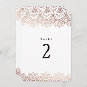 Rose Gold Delicate Lace Wedding Table Number