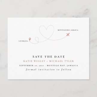 Rose Gold Destination Wedding Save the Date Announcement Postcard