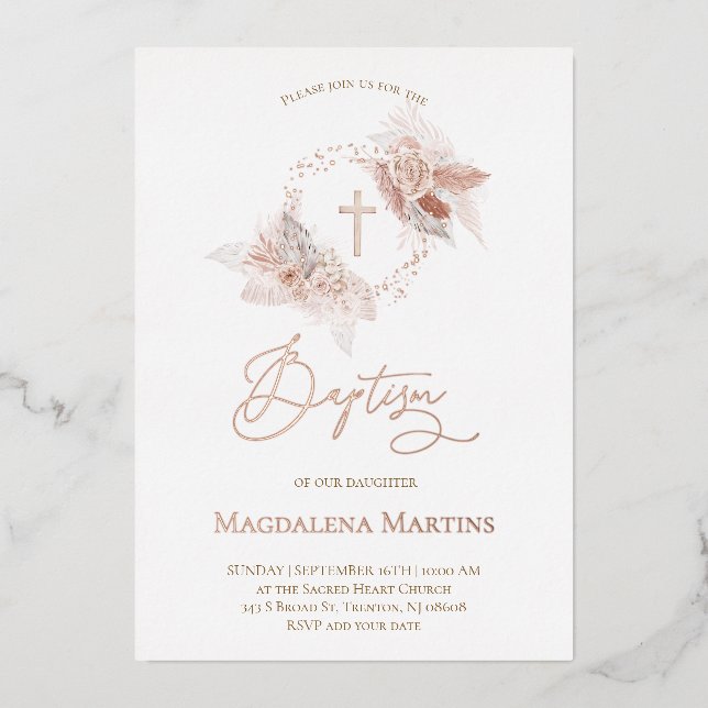 rose gold details Baptism boho flowers (Front)