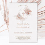 rose gold details First Communion boho flowers<br><div class="desc">real rose gold foil details First Communion invitations</div>