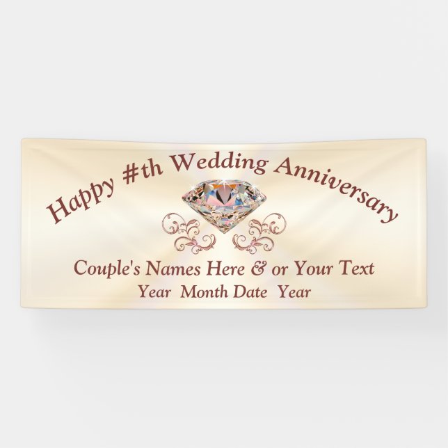 Rose Gold Diamond Anniversary Banner, Personalised Banner (Horizontal)