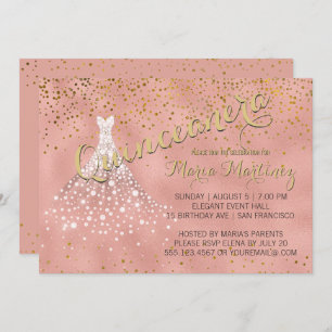 Rose Gold Diamond Dress Quinceanera Invitation