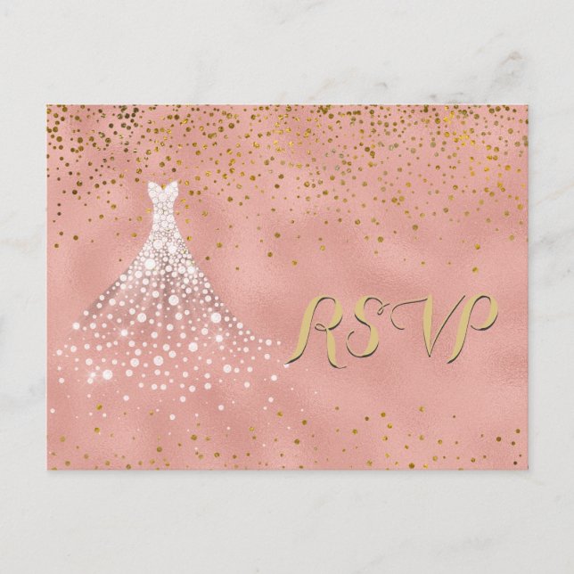 Rose Gold Diamond Dress Quinceanera RSVP Card (Front)