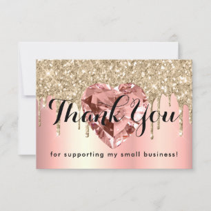 Rose Gold Diamond Heart Small Business Custom Thank You Card