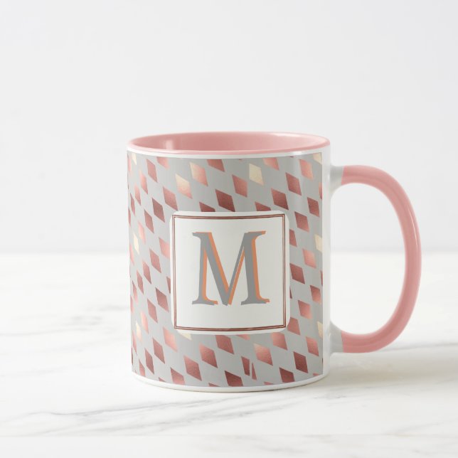 rose gold diamond initial monogram grey grey mug (Right)