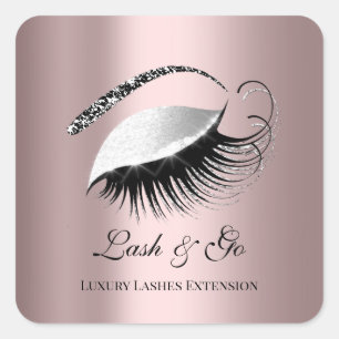 Rose Gold Diamond Makeup Artist Lash Silver Square Sticker