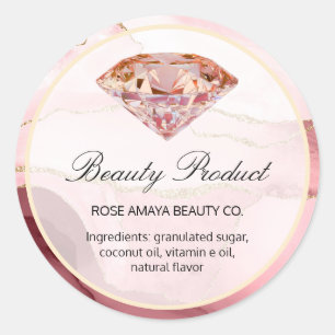 Rose Gold Diamond Marble Agate Beauty Spa Product Classic Round Sticker