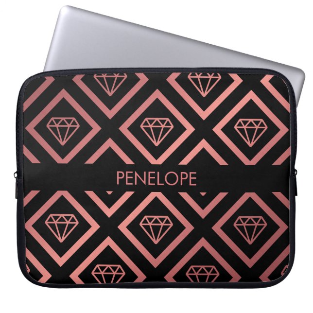 Rose Gold Diamond Pattern Laptop Sleeve (Front)
