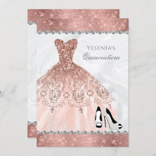 Rose Gold Diamond Sparkle Glam Quinceanera Invitation