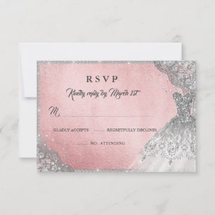 Rose Gold Diamond Sparkle Gown RSVP Card
