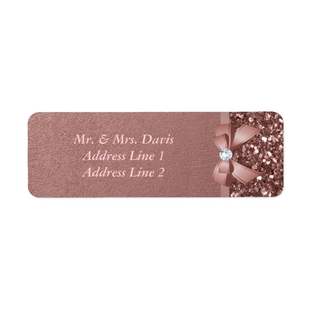 Rose Gold Diamonds Bow Glitter Return Address Label (Front)