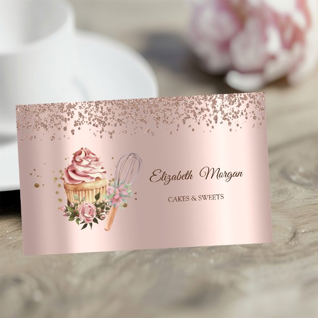  Rose Gold Diamonds Floral Cupcake Rolling Pin Business Card (Creator Uploaded)