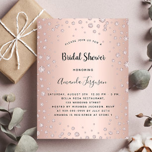 Rose gold diamonds glamorous bridal shower postcard