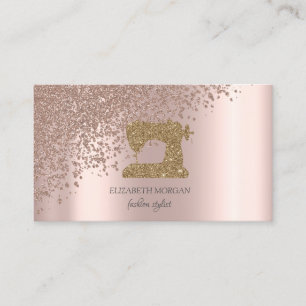 Rose Gold Diamonds Gold Glitter Sewing Machine Business Card