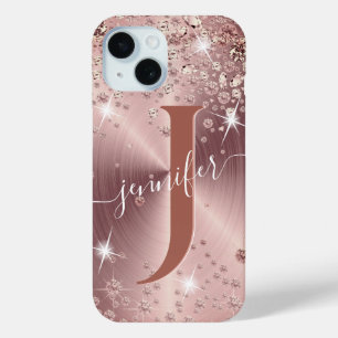 Rose Gold Diamonds - Personalized   iPhone 15 Case