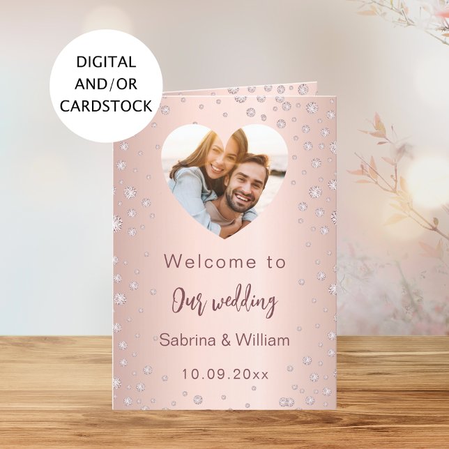 Rose gold diamonds photo welcome program menu (Creator Uploaded)