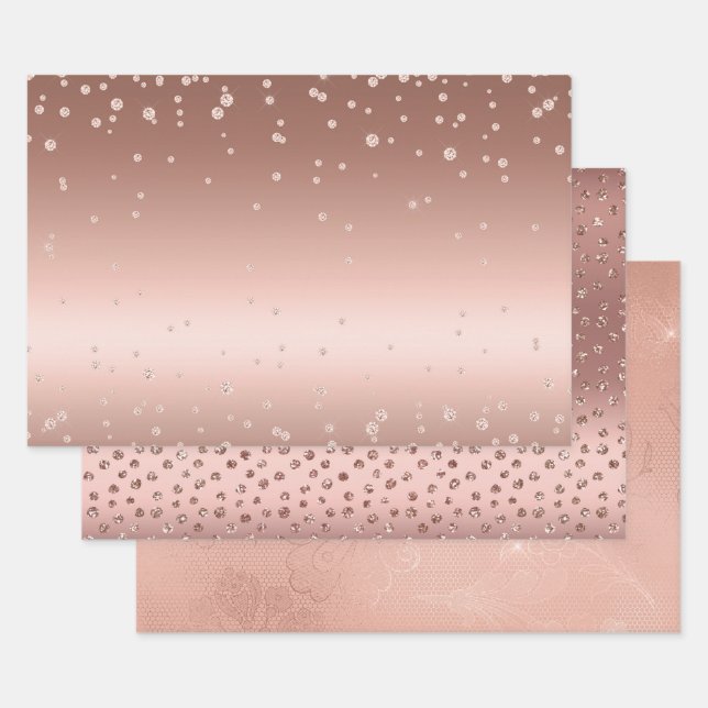 Rose Gold Diamonds Wrapping Paper Sheet (Set)