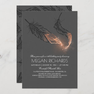 Rose Gold Dipped Feathers Glitter Birthday Party Invitation