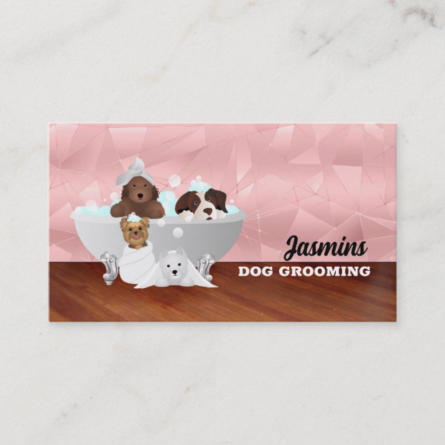 Rose Gold Dog Bath Business Cards (Front)