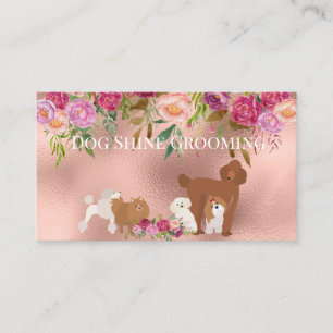 Rose Gold Dog Grooming Floral Pet Services  Business Card