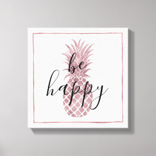 Rose Gold Dots Pineapples Be Happy Canvas Print