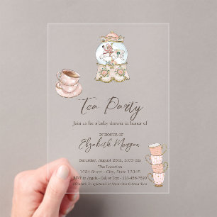 Rose Gold Dots Tea Party Baby Shower   Acrylic Invitations