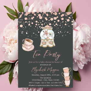 Rose Gold Dots Tea Party Baby Shower Invitation