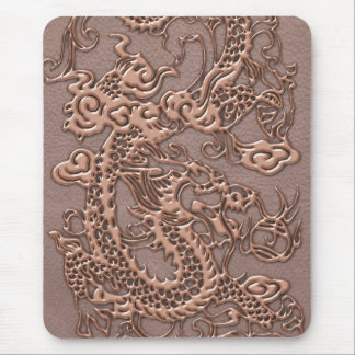 Rose Gold Dragon on Taupe Leather Texture Mouse Pad