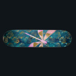 Rose Gold Dragonfly on Turquoise Floral Background Skateboard<br><div class="desc">Pink - Rose Gold Dragonfly on Turquoise Floral Nature Background. The Aqua Blue background contains girly gold foil Rose Flowers and Petals in the Pattern.</div>