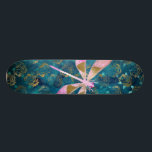Rose Gold Dragonfly on Turquoise Floral Background Skateboard<br><div class="desc">Pink - Rose Gold Dragonfly on Turquoise Floral Nature Background. The Aqua Blue background contains girly gold foil Rose Flowers and Petals in the Pattern.</div>