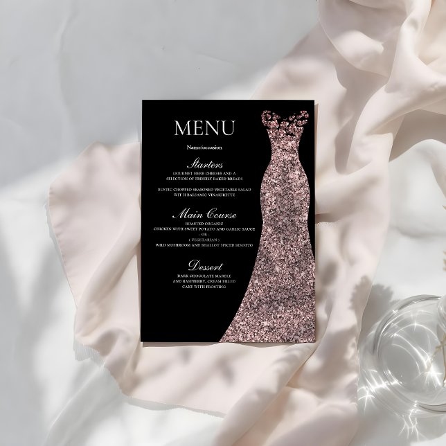 Rose Gold Dress Birthday Party Bridal Shower Black Menu (Creator Uploaded)