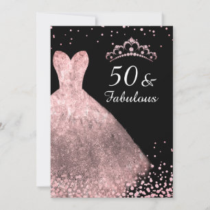 Rose Gold Dress Black 50 & Fabulous 50th Birthday Invitation