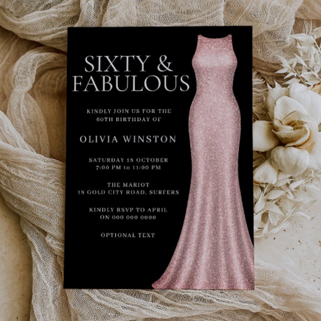 Rose Gold Dress Black 60th Birthday Party Invitation (Creator Uploaded)