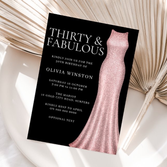 Rose Gold Dress & Black Womans 30th Birthday Party Invitation (Creator Uploaded)