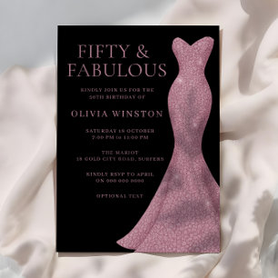 Rose Gold Dress & Black Womans 50th Birthday Invitation