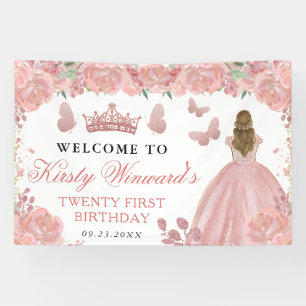 Rose Gold Dress Blonde Princess Floral Birthday Banner