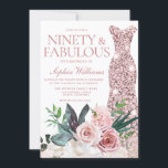 Rose Gold Dress Blush Floral 90th Birthday Party Invitation<br><div class="desc">Rose Gold Dress Blush Floral Womans 90th Birthday Party Invitation - Also available as a digital download

Many more dress colour variations and flower arrangements in the collection (see below)</div>