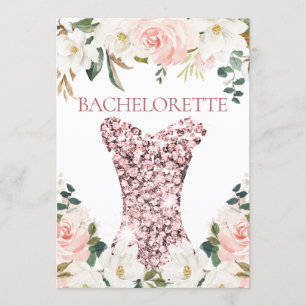 Rose Gold Dress Blush Floral Bachelorette Party Invitation