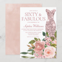 Rose Gold Dress & Blush Pink Flowers 60th Birthday