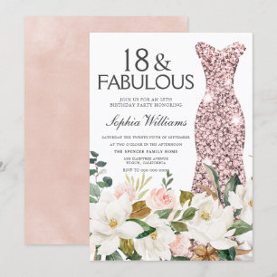 Rose Gold Dress Blush White 18th Birthday Party Invitation