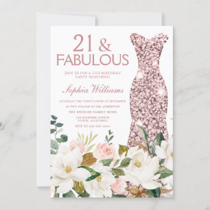 Rose Gold Dress Blush White 21st Birthday Party Invitation