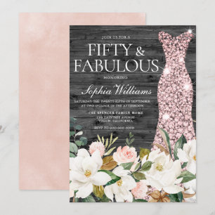 Rose Gold Dress Blush White Country 50th Birthday Invitation