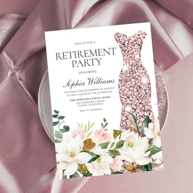 Rose Gold Dress Blush White Retirement Party Invitation (Creator Uploaded)